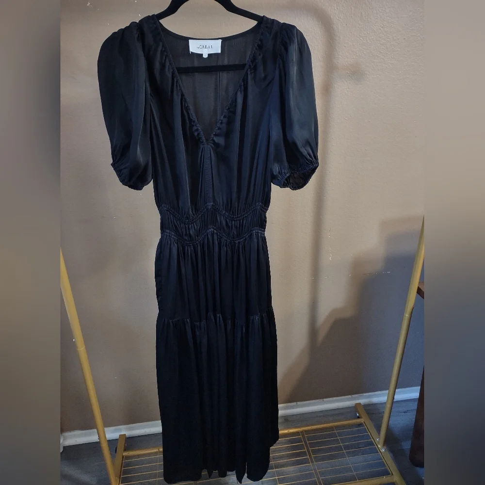 THE GREAT. Black Satin Tiered Maxi Dress - Picture 6 of 13